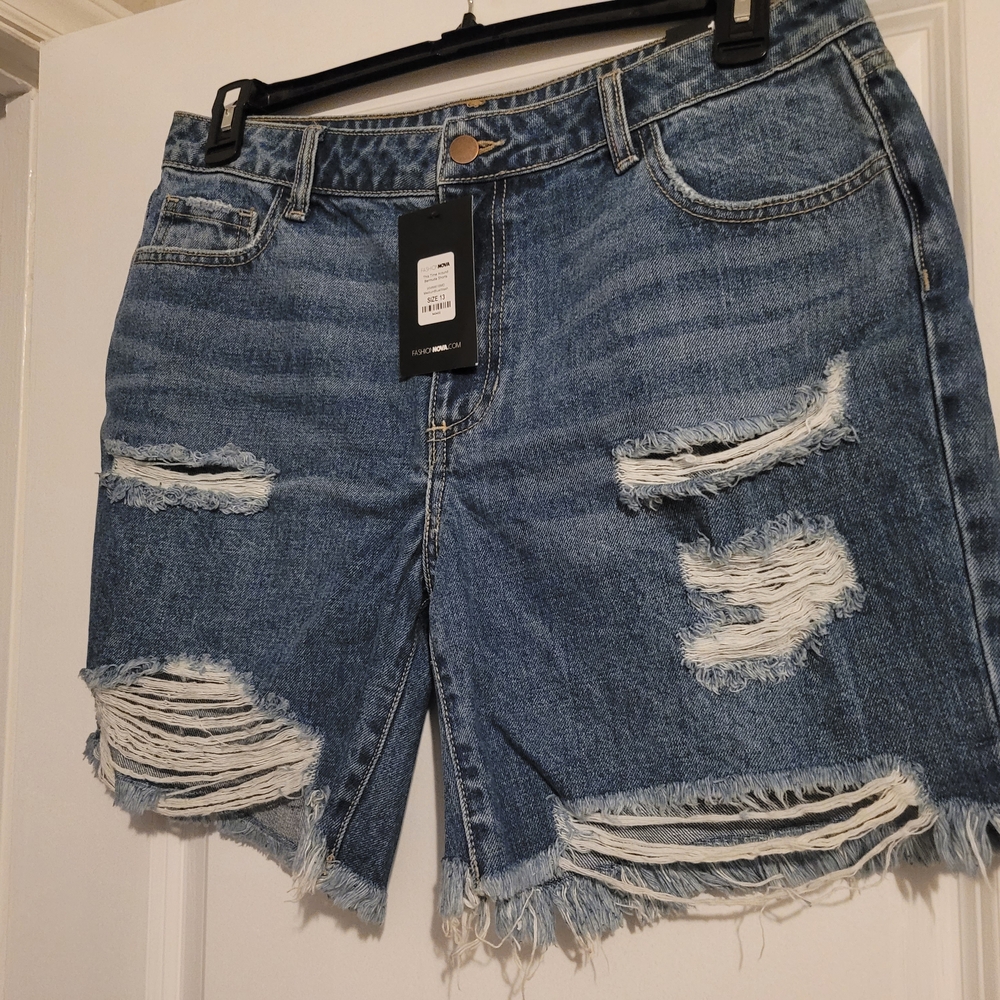 Fashion Nova Blue Distressed Denim Shorts